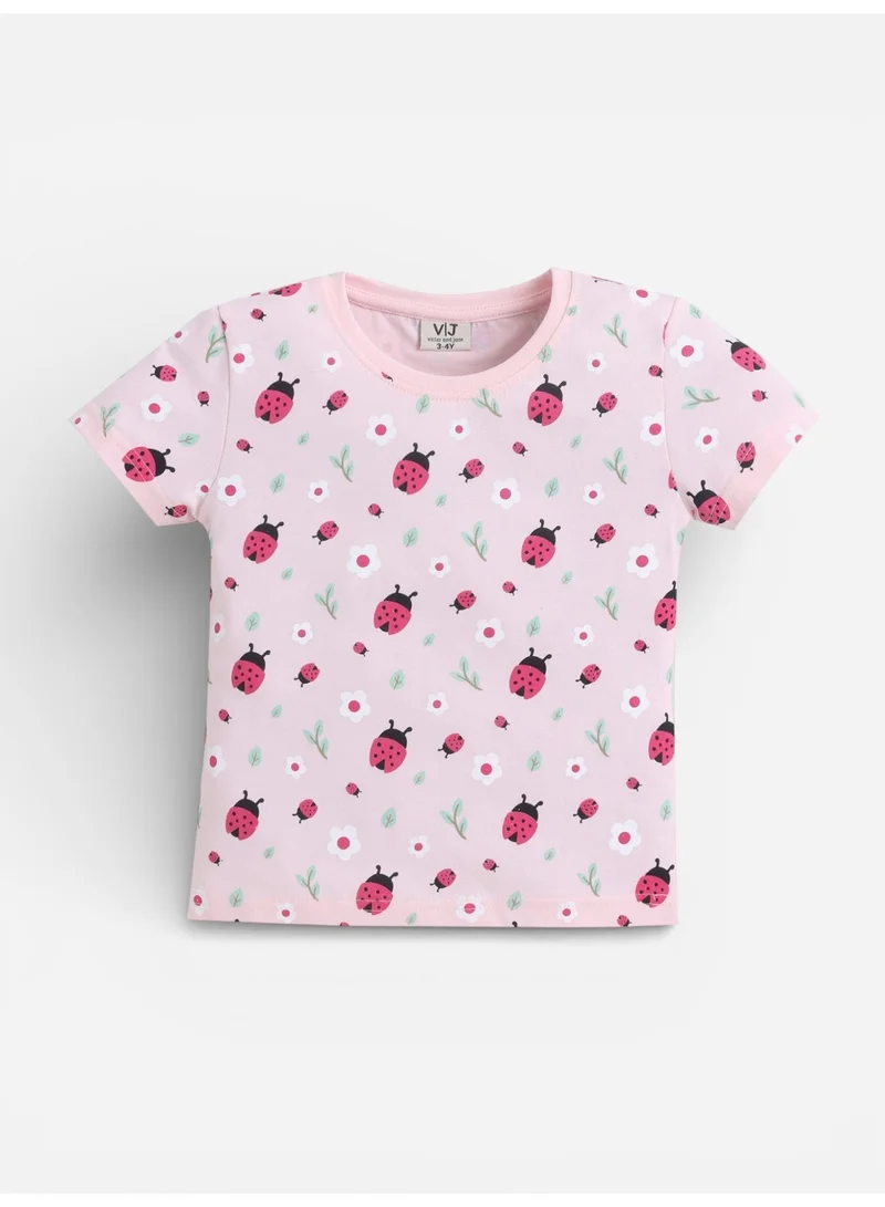 Victor And Jane  Girls Ladybug Print Cotton Pajama Set – T-Shirt & Full Pants Nightwear for Women | Best Price UAE